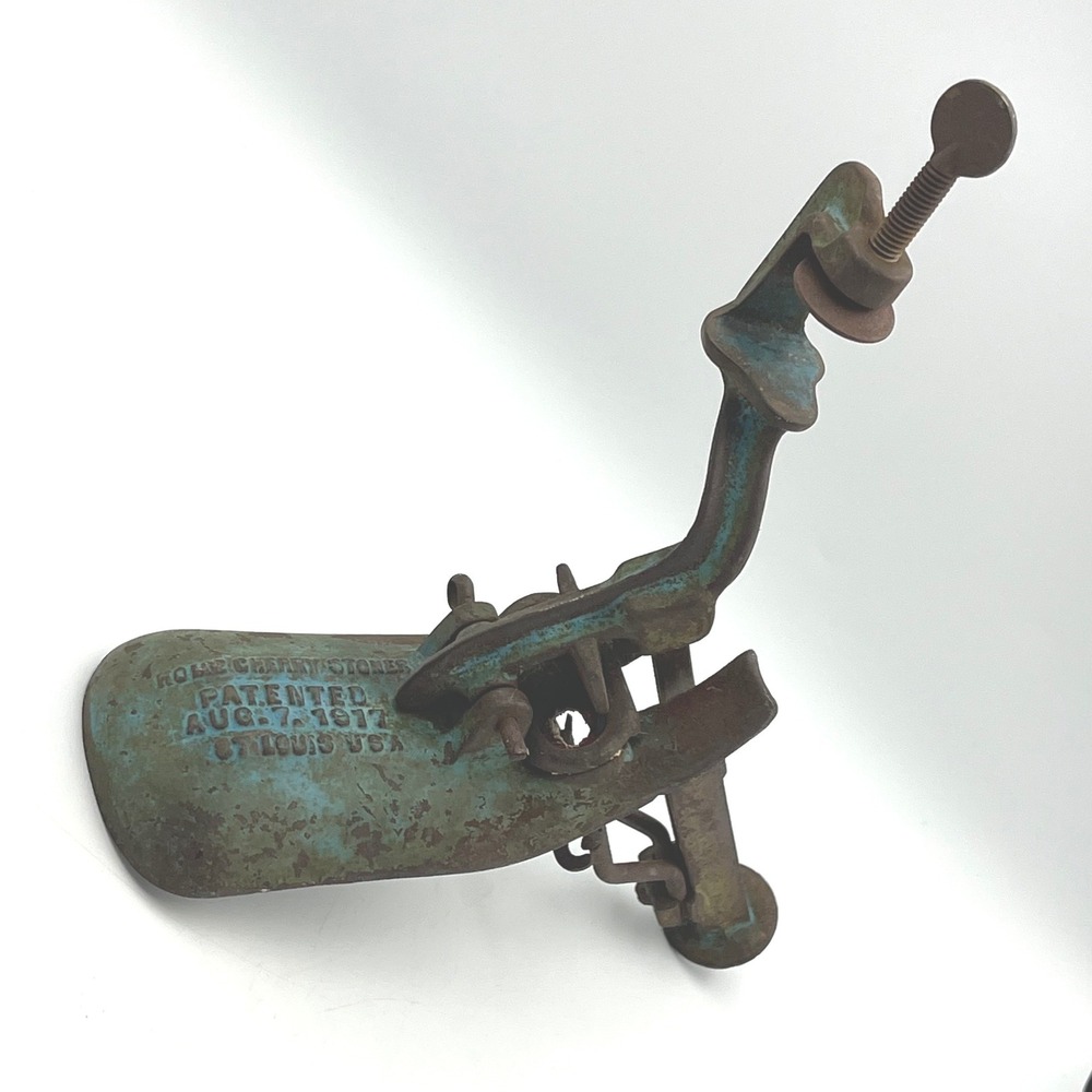 Home Cherry Stoner Blue Cast Iron Antique 1917 Patented Farmhouse Decor